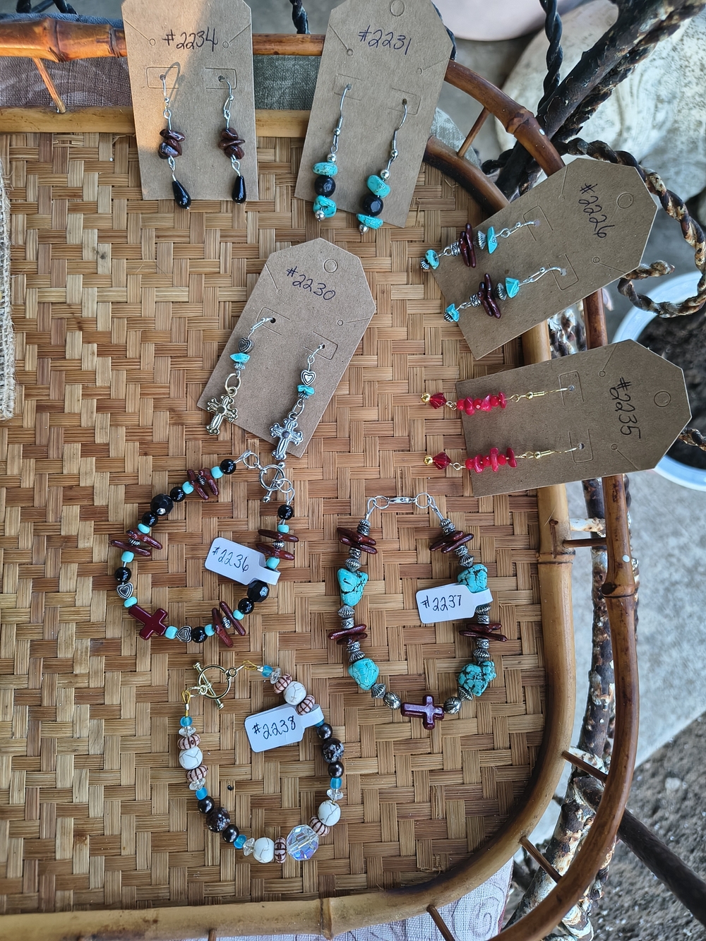 Turquoise & Coral Boho Dangle Earrings - Turquoise Coral